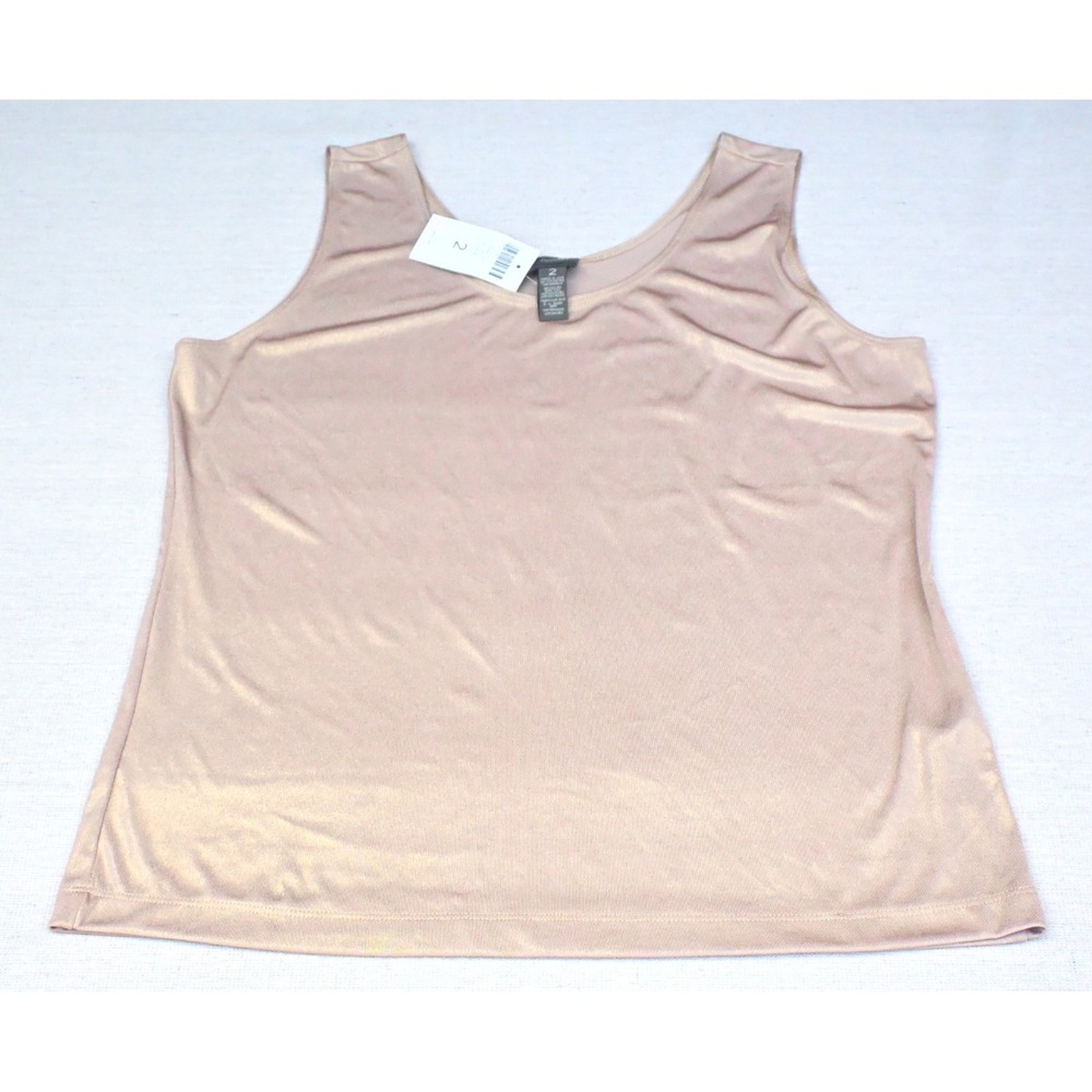 Chicos Travelers Womens 2 L Gold Shimmer Knit Tank Top Scoop Neck Sleeveless NWT